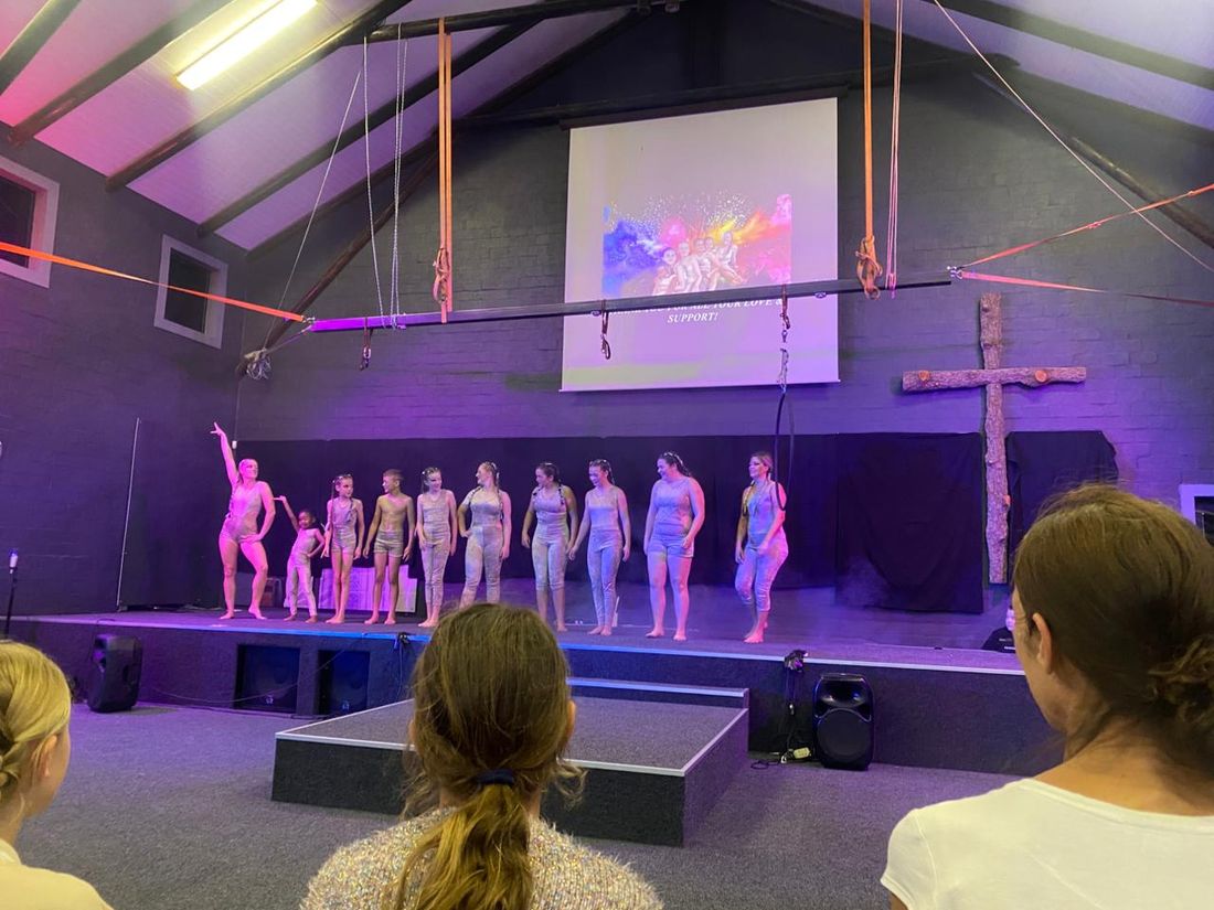 Performers taking their bow at the end of the Nautical Aerial showcase